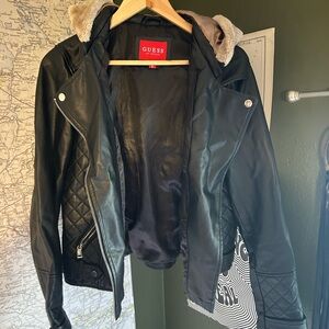GUESS Black Leather Quilted Jacket